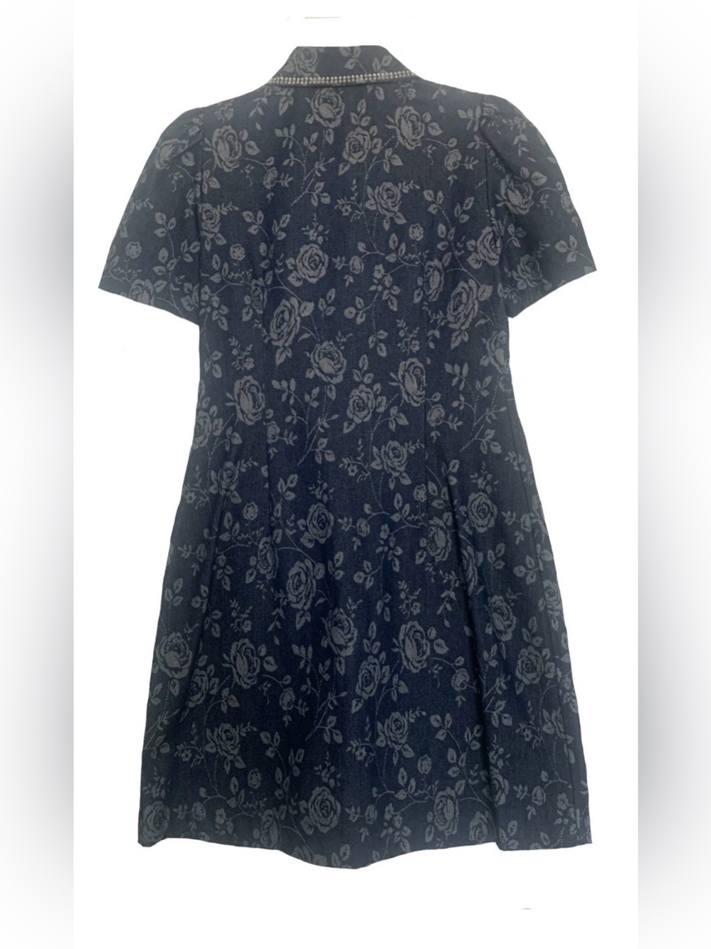 NEW Womens Size 4 Eliza J Floral Rhinestone-Trim Collared Denim Shirtdress $158 - Picture 5 of 13